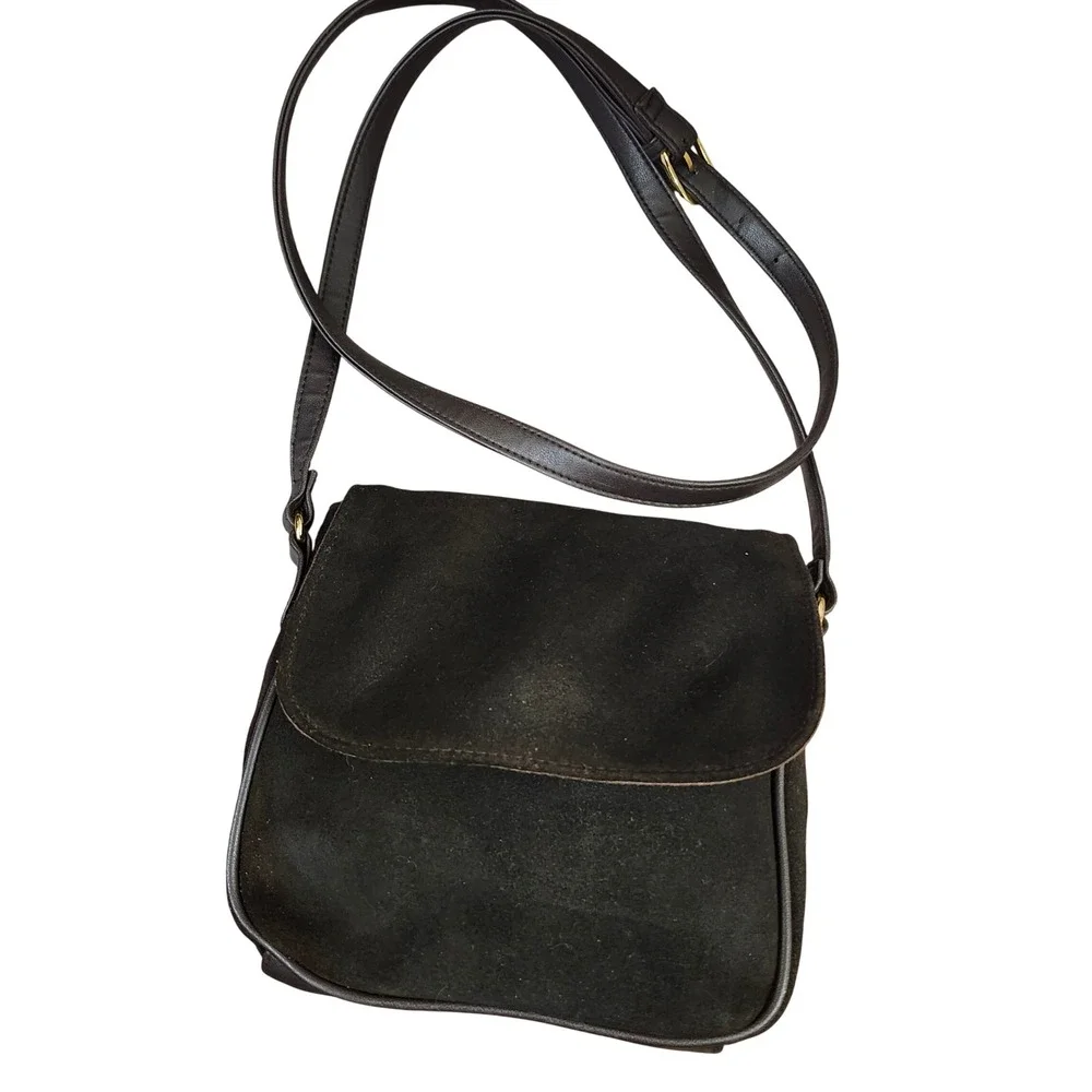 Valerie Stevens Vintage Classic Brown Suede flap crossbody bag 7